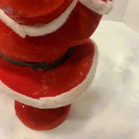 Pair of Vintage Christmas Dancing Waving Santa Claus Flocked Decor 9 inches - Picture 9 of 10